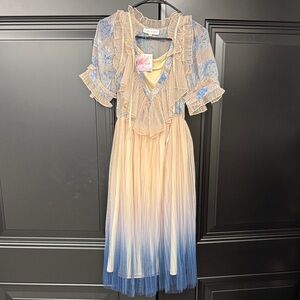 NWT Chicwish Blue and Cream Ruffled Dress